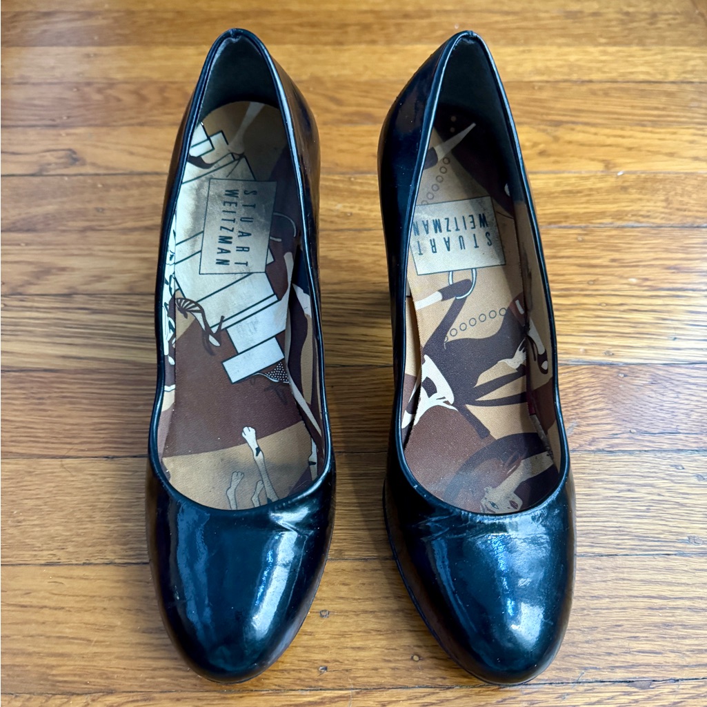 Stuart Weitzman Black Patent Leather Round Tow Women's Shoes Heels Size 8